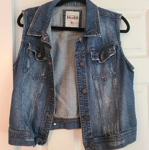 Distressed Mudd Denim Vest - XL